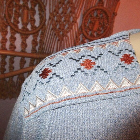 Outback Trading Waffle Knit Henley Sweater Top Size 3X Embroidered Western Aztec - Picture 4 of 14
